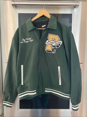 Pull&Bear Dark Green Varsity Jacket with Yellow Patch